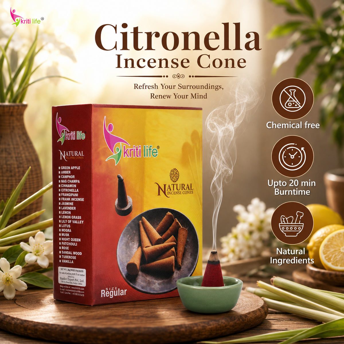Citronella Incense Cone - 150 Pcs Burn Time 20 Minutes