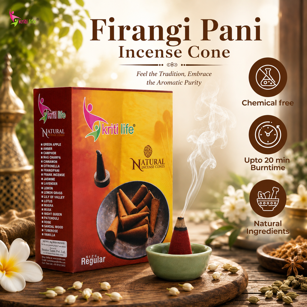 Firangi Pani Incense Cone - 150 Pcs Burn Time 20 Minutes