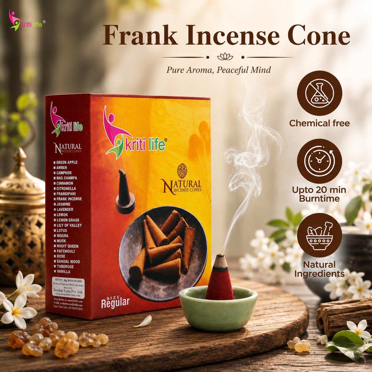 Frank Incense Cone - 150 Pcs Burn Time 20 Minutes
