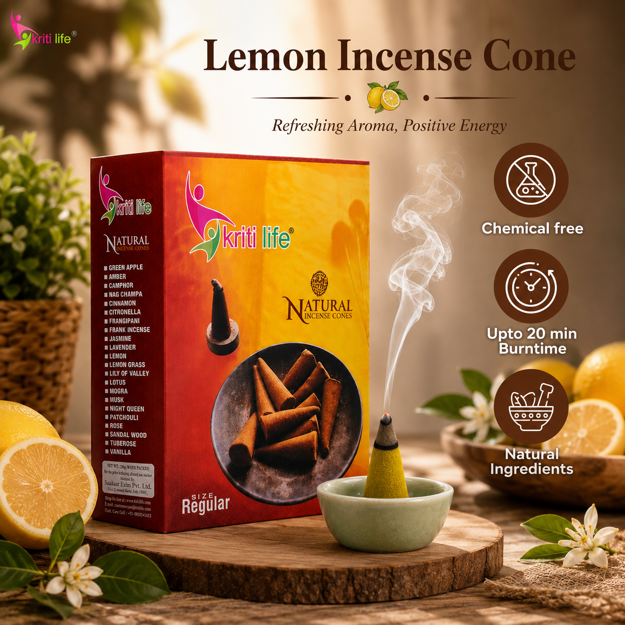 Lemon Incense Cone - 150 Pcs Burn Time 20 Minutes