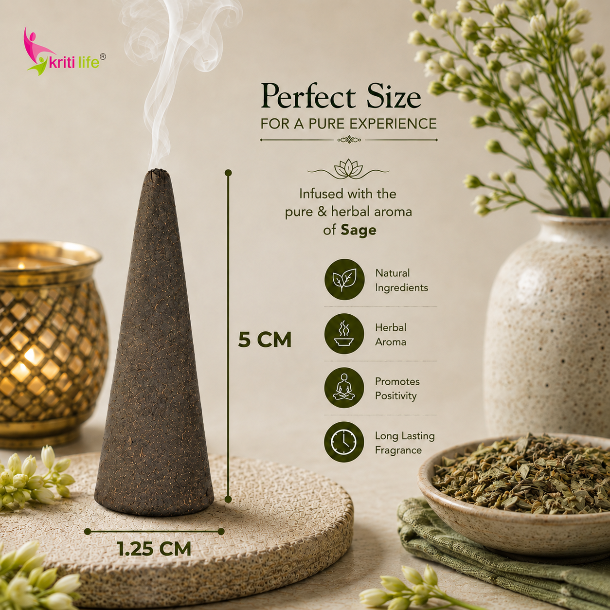 Sage Incense Cone - 60 Pcs Burn Time 40 Minutes