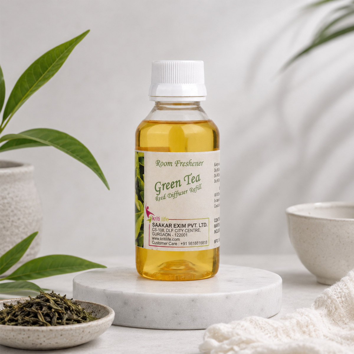 Green Tea 90ML Reed Diffuser oil Refill - Long-Lasting Room Fragrance