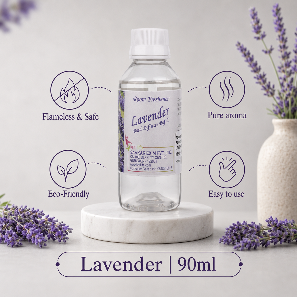 Lavender 90ML Reed Diffuser oil Refill -  Long-Lasting Room Fragrance