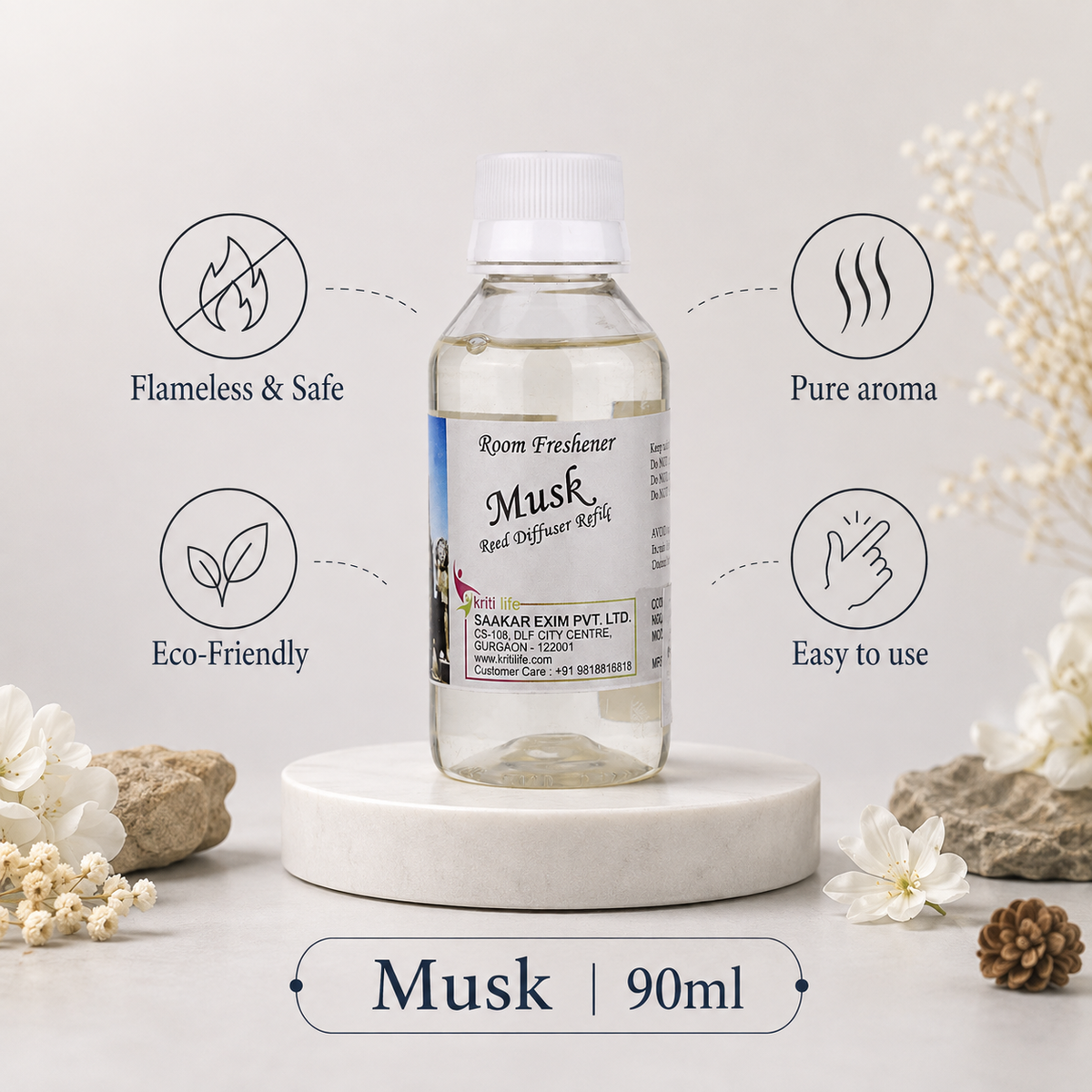 Musk 90ML Reed Diffuser oil - Refill Long-Lasting Room Fragrance