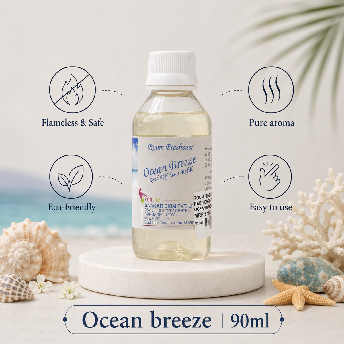 Ocean Breeze 90ML Reed Diffuser oil Refill - Long-Lasting Room Fragrance