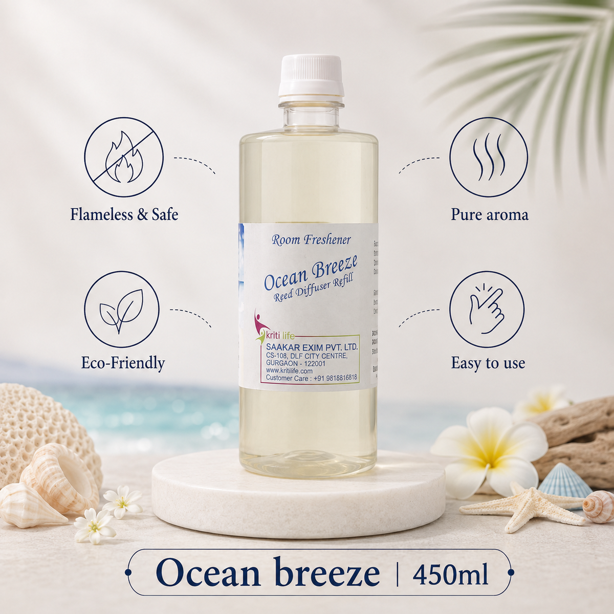 Ocean Breeze 450ML Reed Diffuser oil Refill -  Long-Lasting Room Fragrance