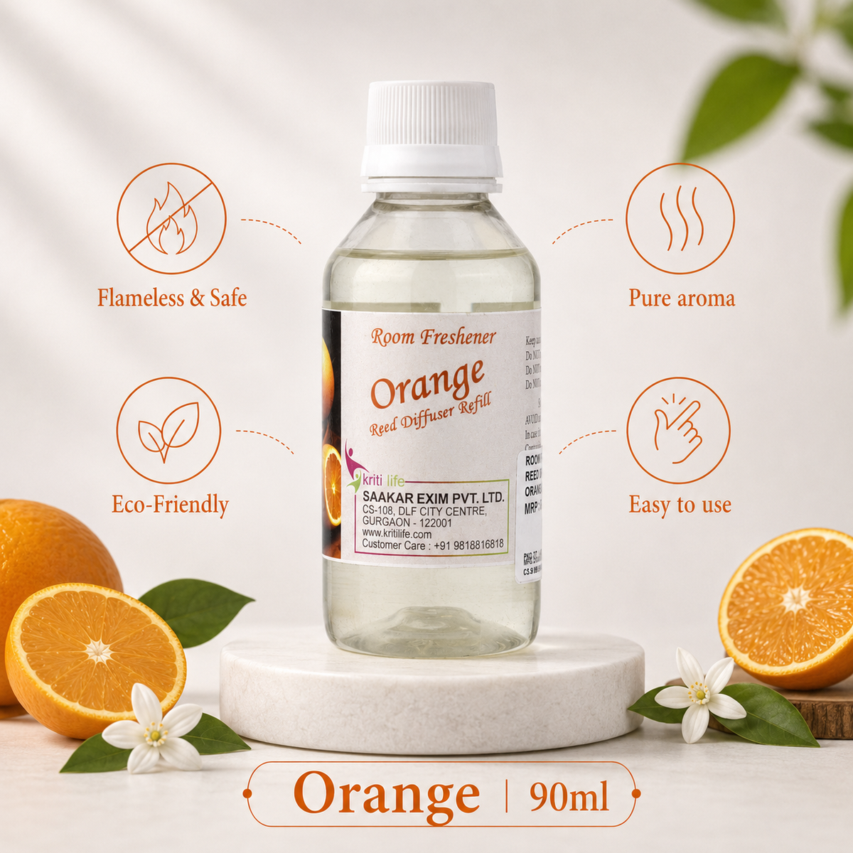 Orange 90ML Reed Diffuser oil Refill - Long-Lasting Room Fragrance