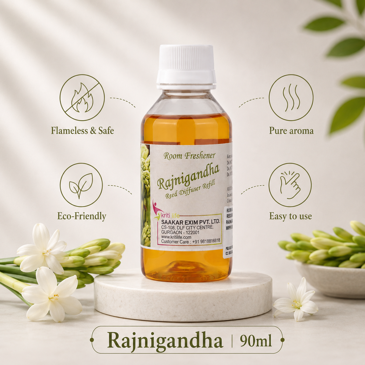 Rajni Gandha 90ML Reed Diffuser oil Refill -  Long-Lasting Room Fragrance