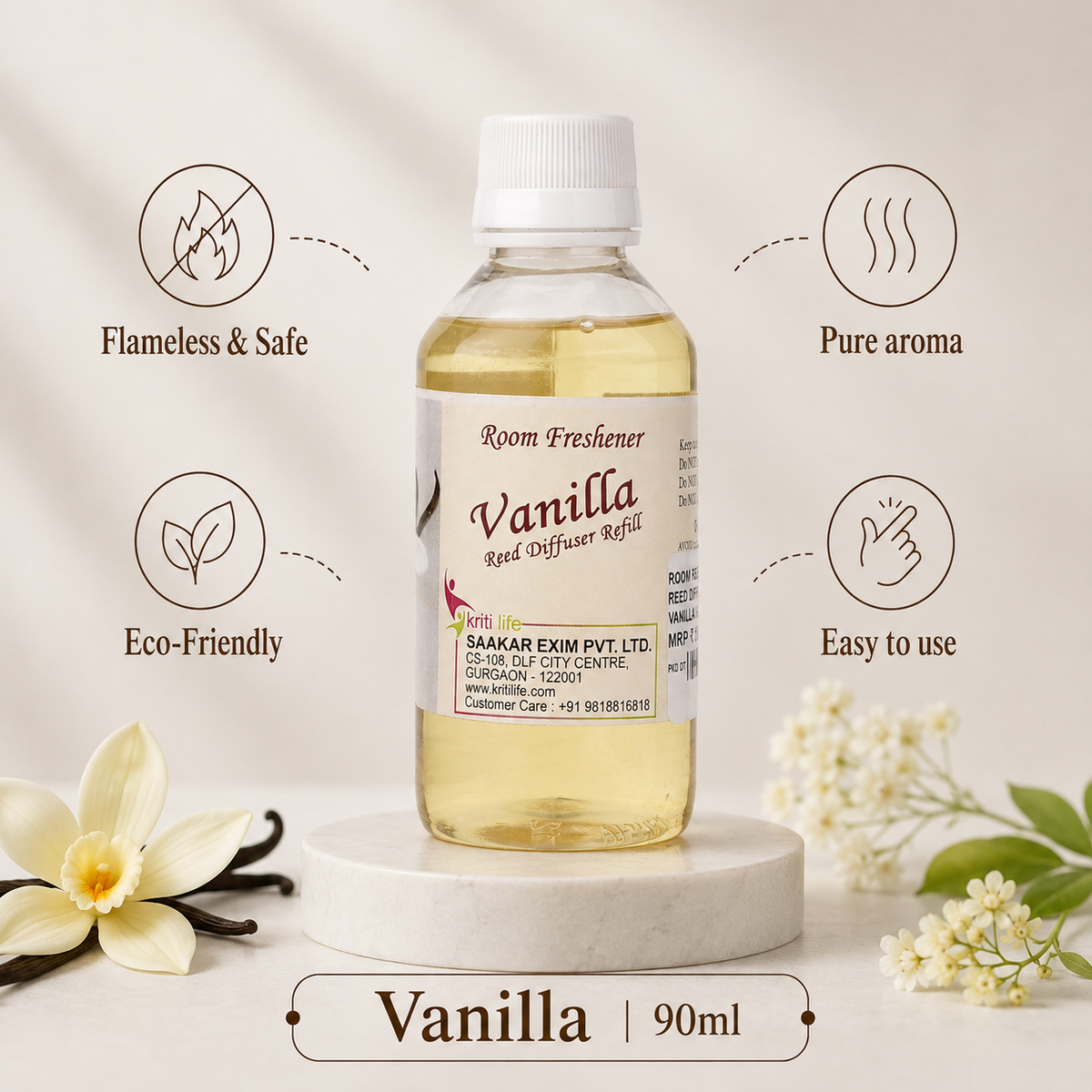Vanilla 90ML Reed Diffuser oil Refill -  Long-Lasting Room Fragrance