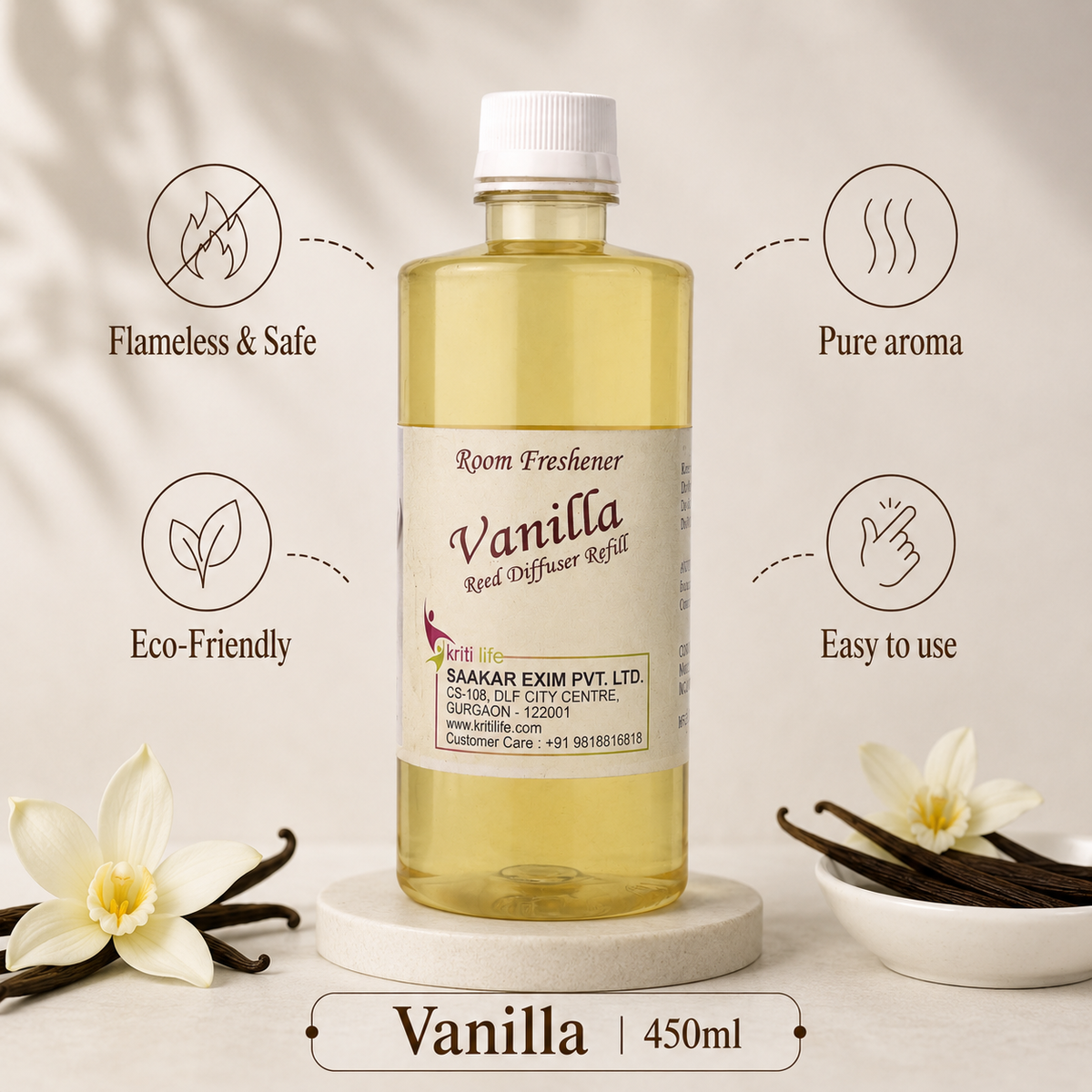 Vanilla 450ML Reed Diffuser oil Refill - Long-Lasting Room Fragrance