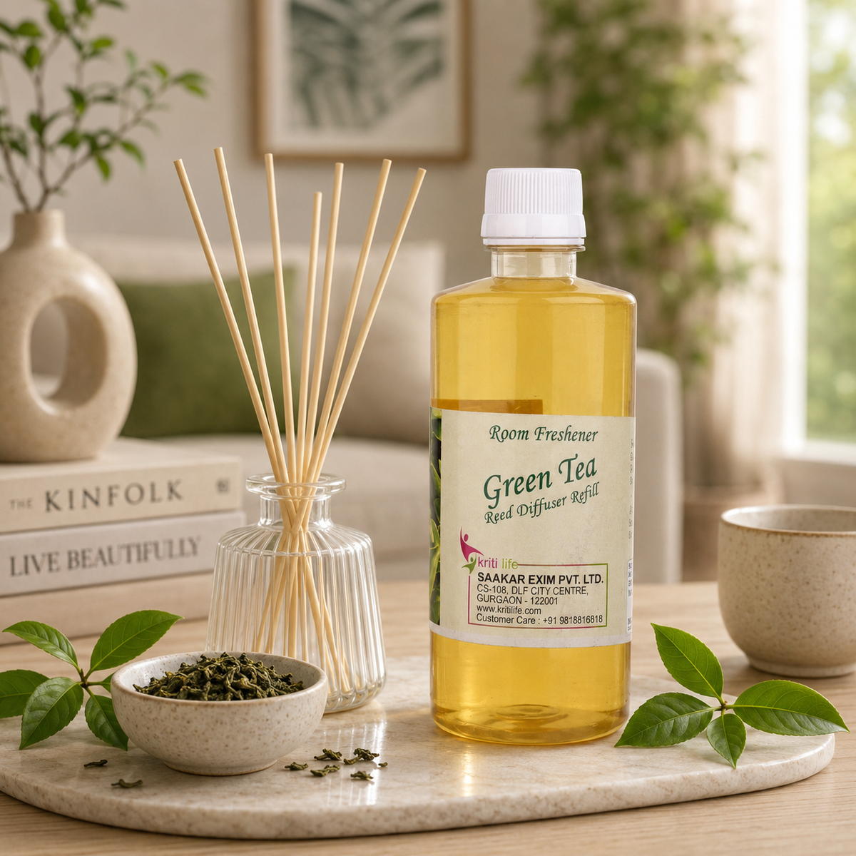 Green Tea 450ML Reed Diffuser oil Refill -  Long-Lasting Room Fragrance