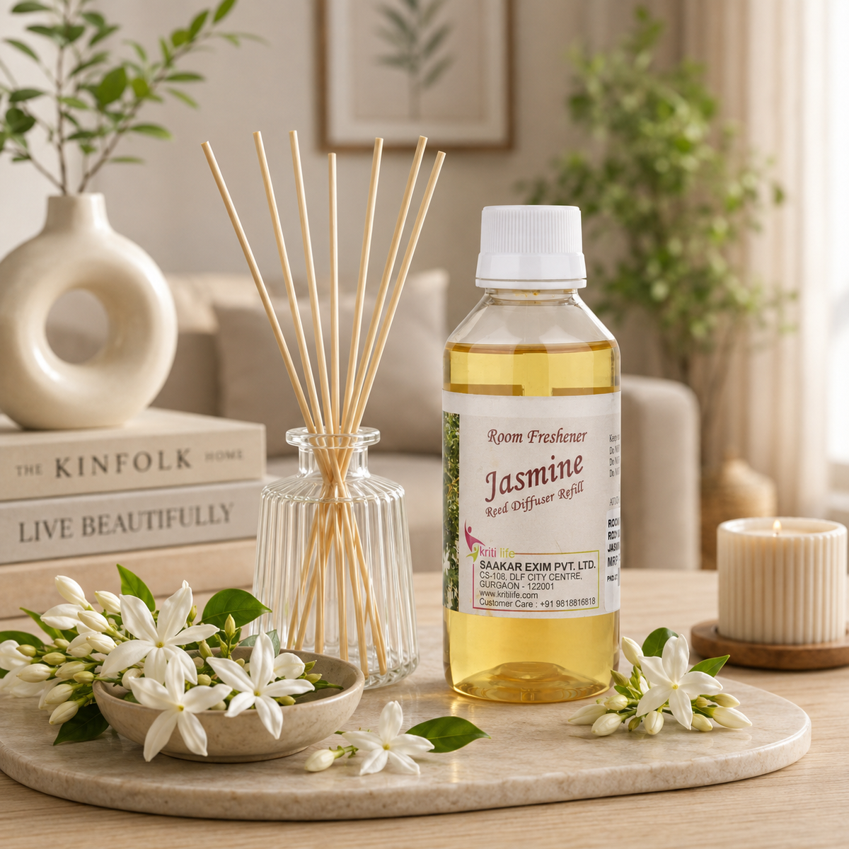 Jasmine 90ML Reed Diffuser oil Refill -  Long-Lasting Room Fragrance