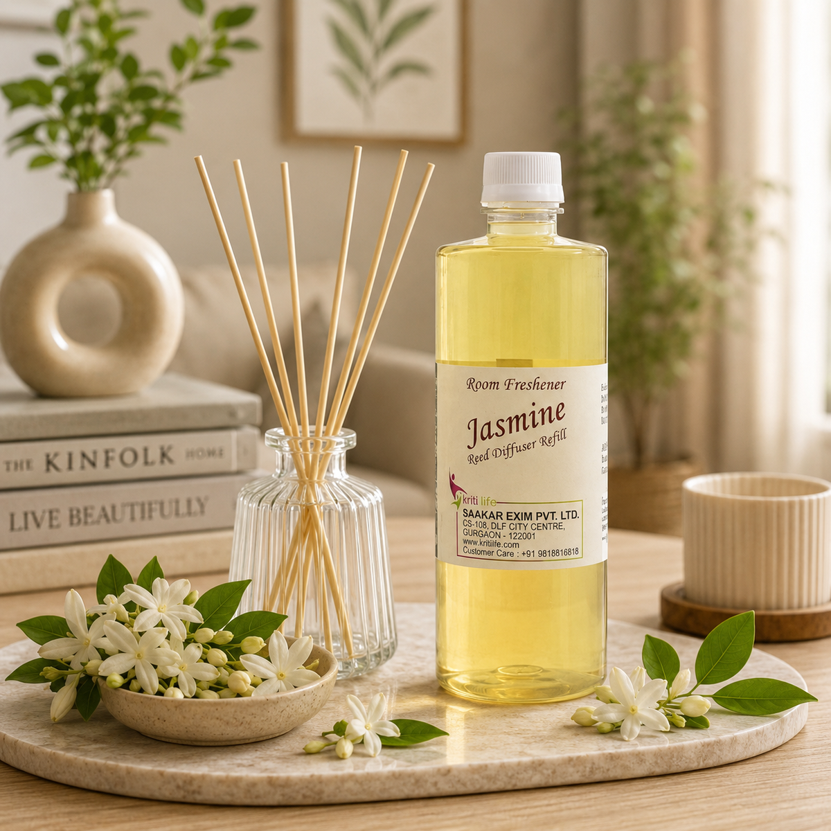 Jasmine 450ML Reed Diffuser oil Refill -  Long-Lasting Room Fragrance