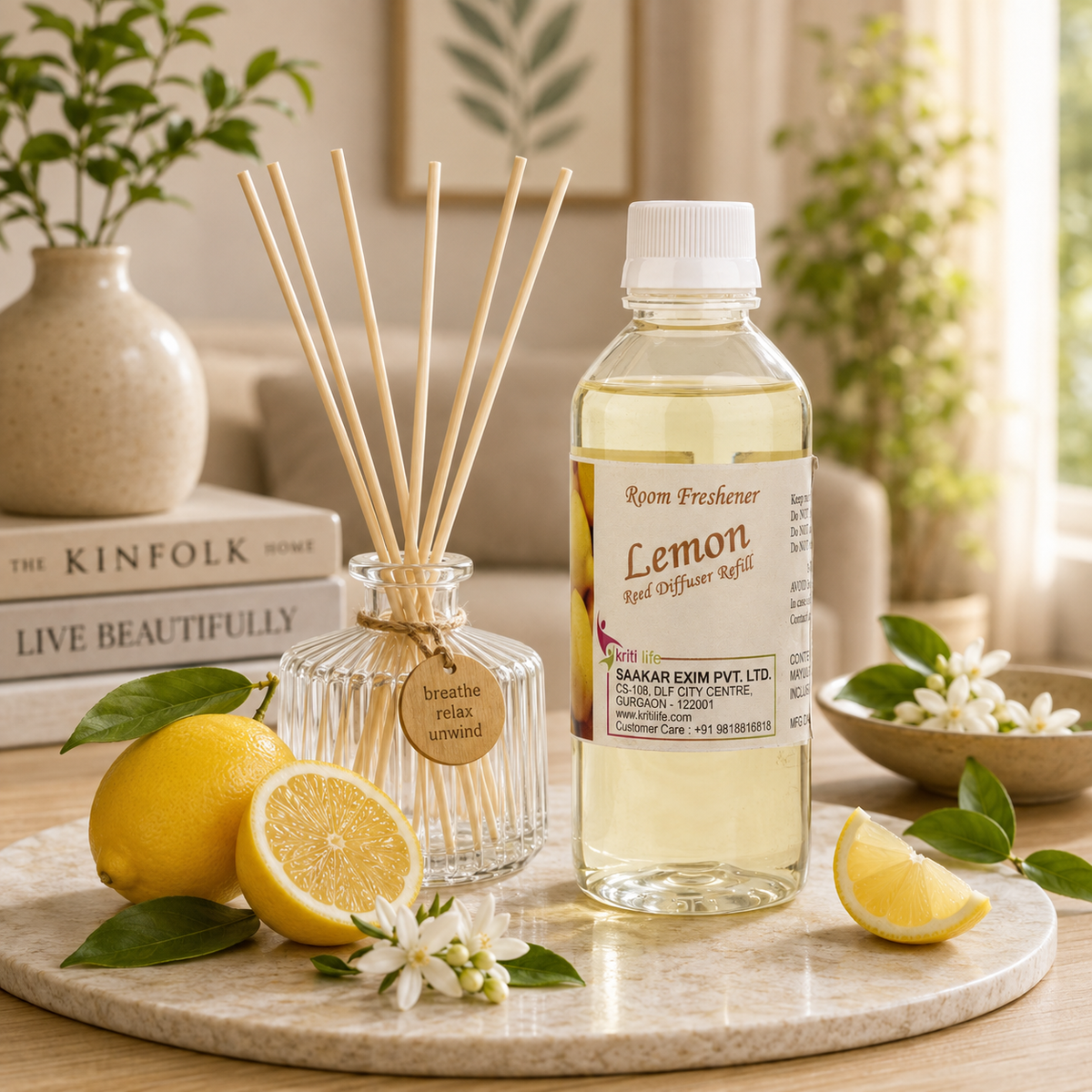 Lemon 90ML Reed Diffuser oil Refill - Long-Lasting Room Fragrance