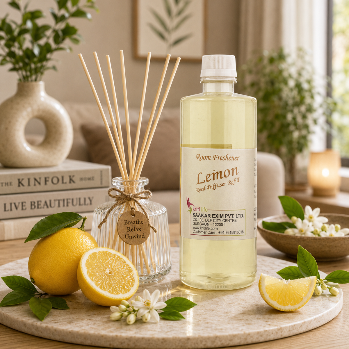 Lemon 450ML Reed Diffuser oil Refill -  Long-Lasting Room Fragrance