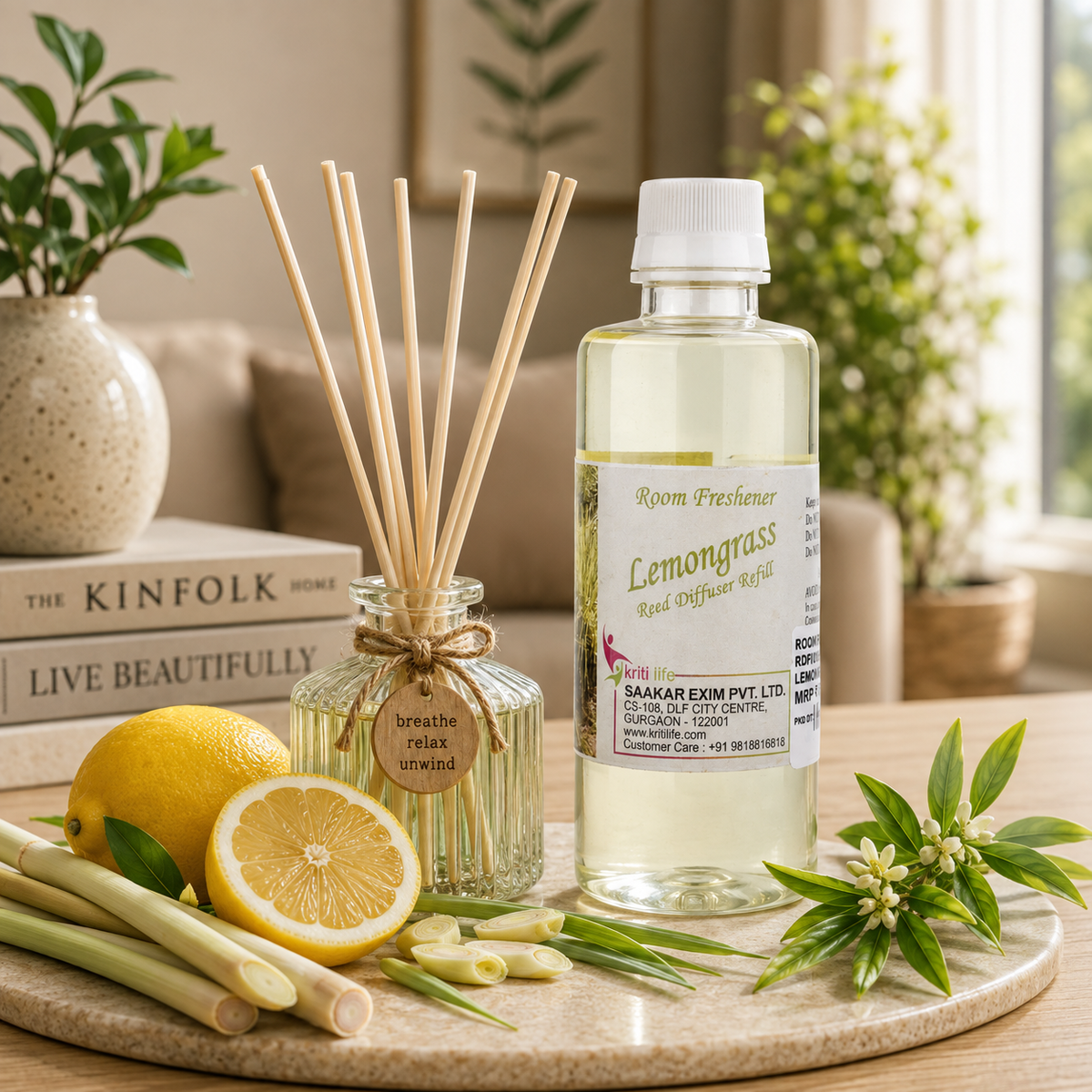 Lemon Grass 90ML Reed Diffuser oil Refill -  Long-Lasting Room Fragrance