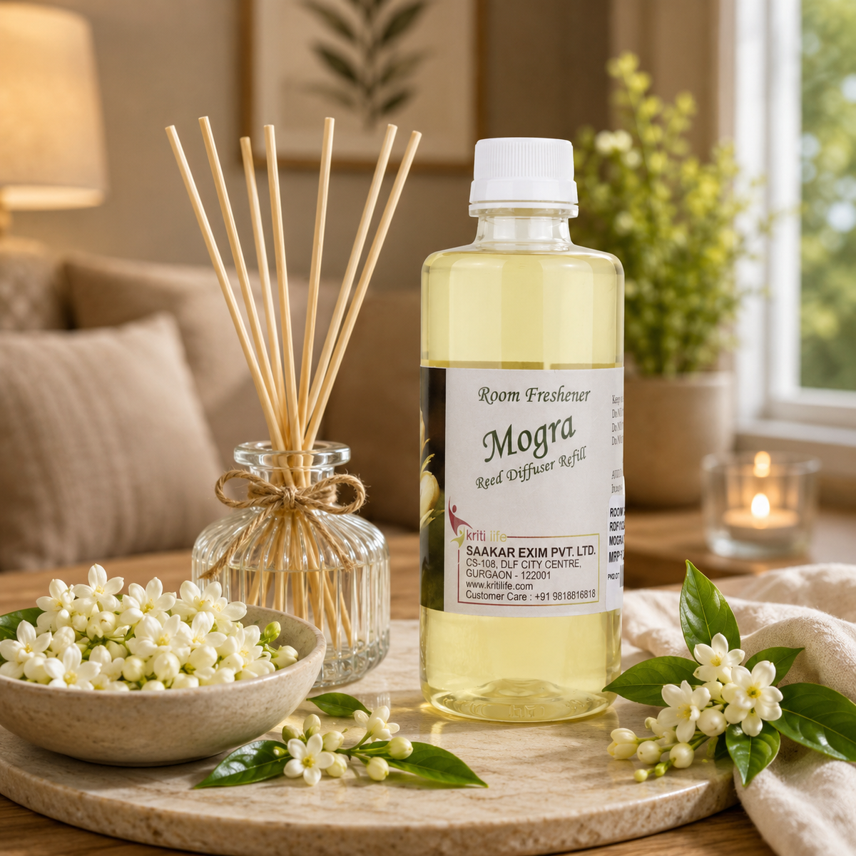 Mogra 90ML Reed Diffuser oil Refill -  Long-Lasting Room Fragrance