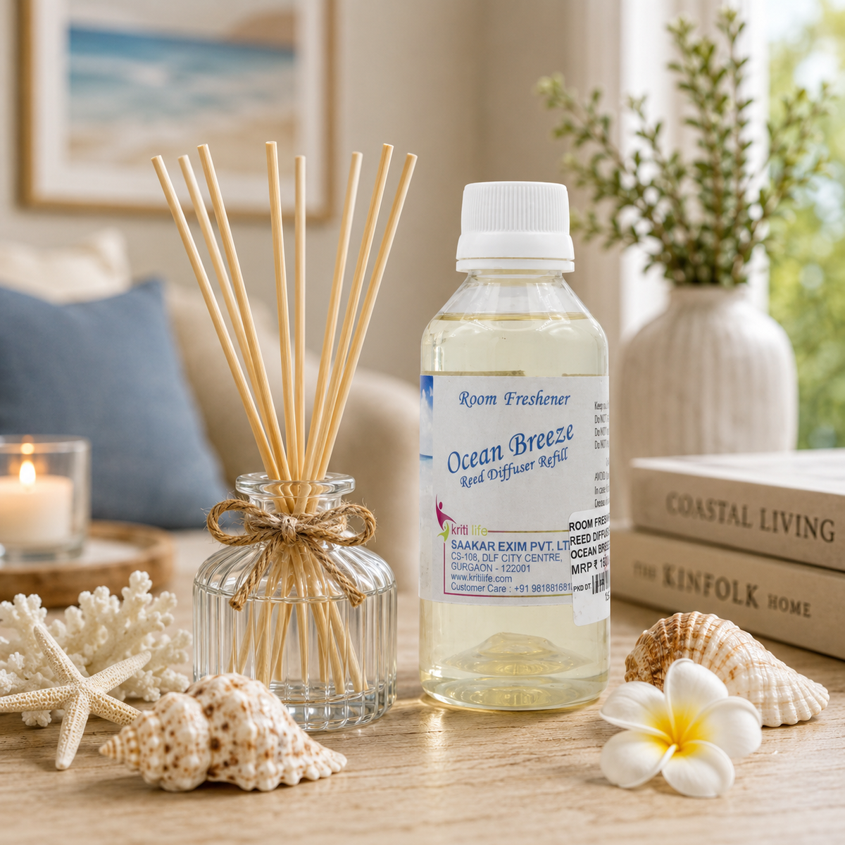 Ocean Breeze 90ML Reed Diffuser oil Refill - Long-Lasting Room Fragrance