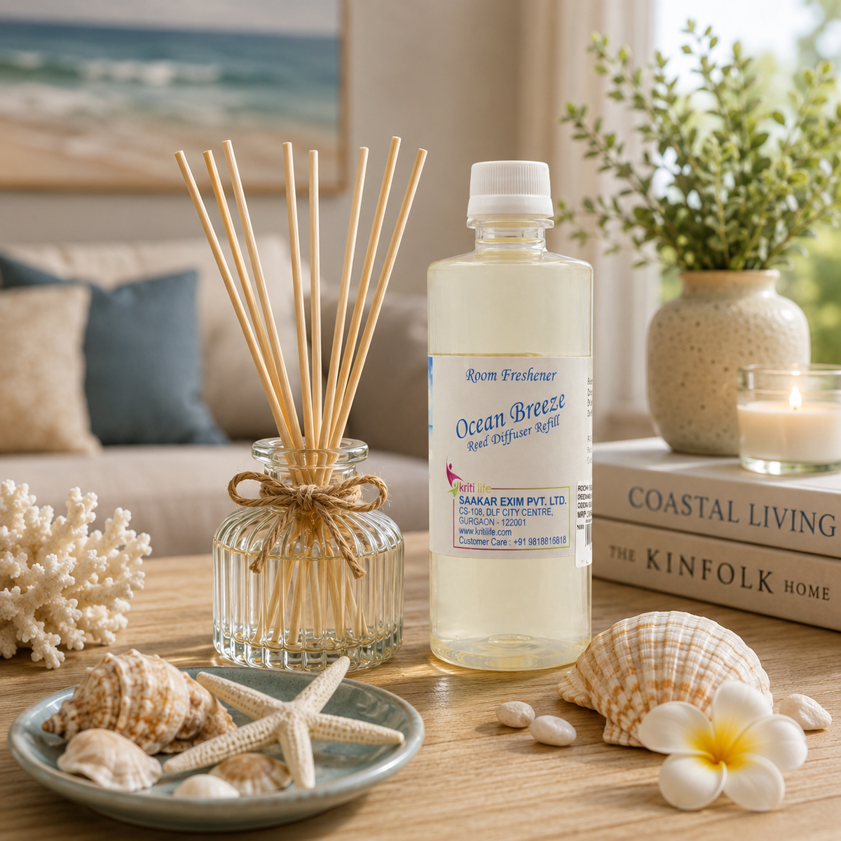 Ocean Breeze 450ML Reed Diffuser oil Refill -  Long-Lasting Room Fragrance