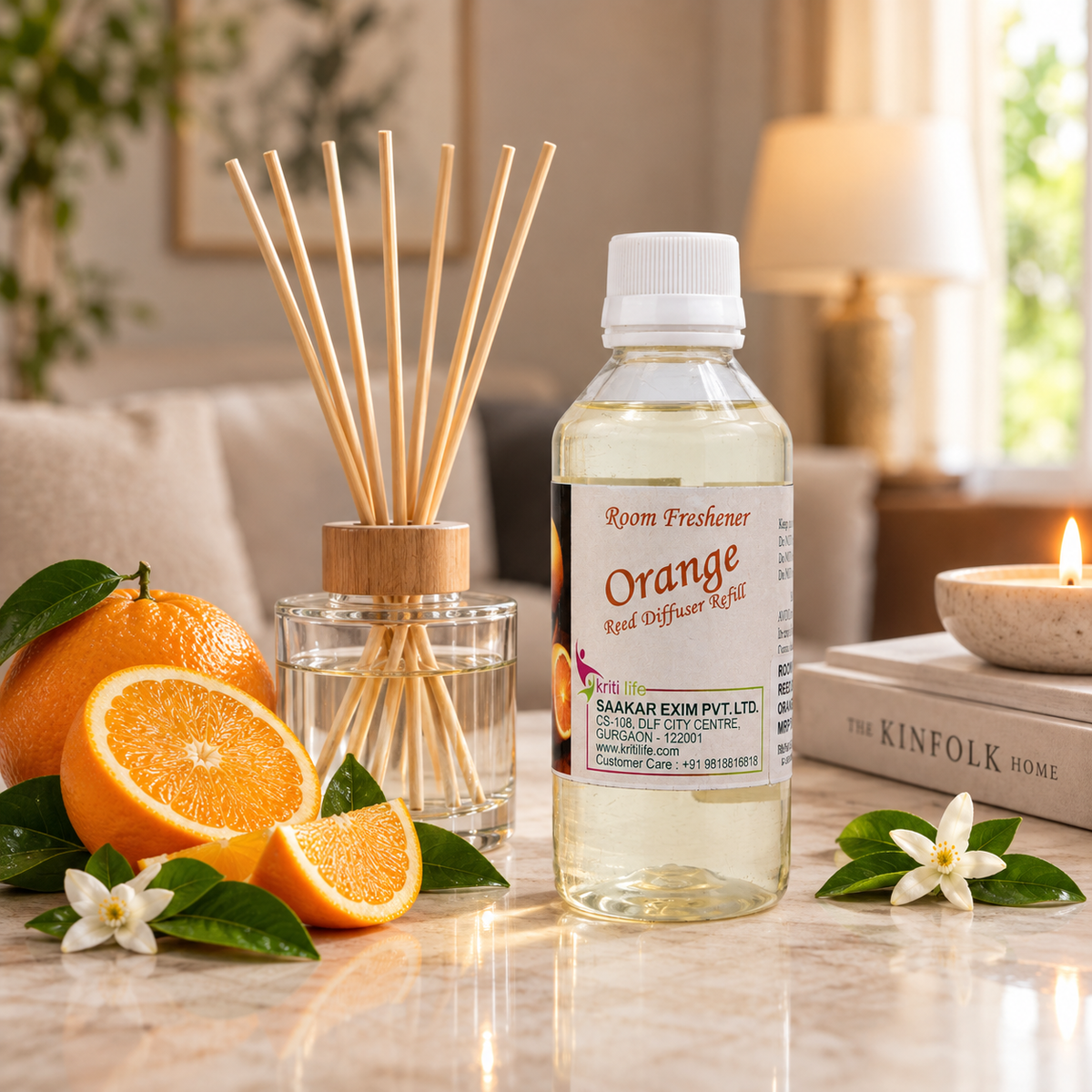Orange 90ML Reed Diffuser oil Refill - Long-Lasting Room Fragrance