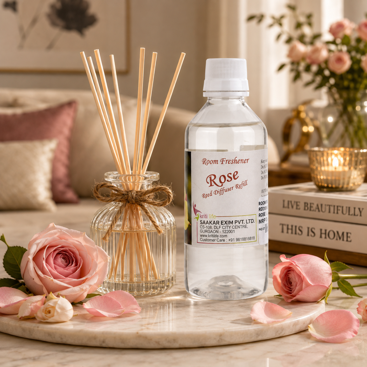 Rose 90ML Reed Diffuser oil Refill -  Long-Lasting Room Fragrance