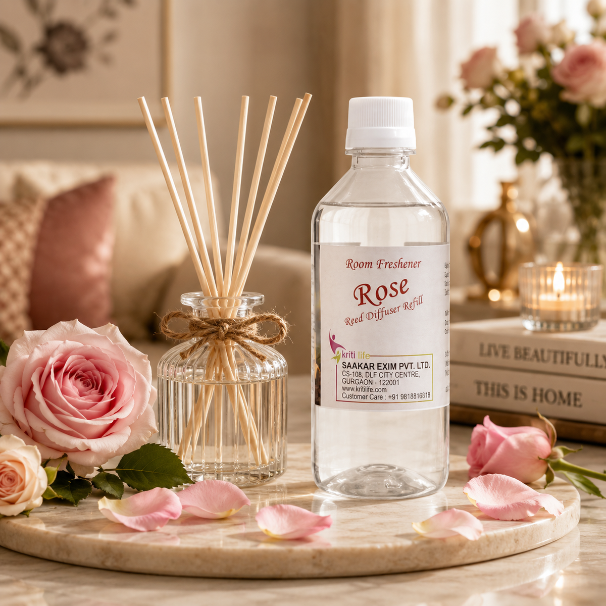 Rose 450ML Reed Diffuser oil Refill - Long-Lasting Room Fragrance