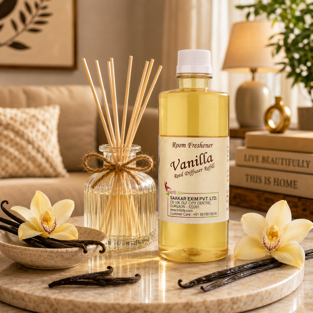 Vanilla 450ML Reed Diffuser oil Refill - Long-Lasting Room Fragrance