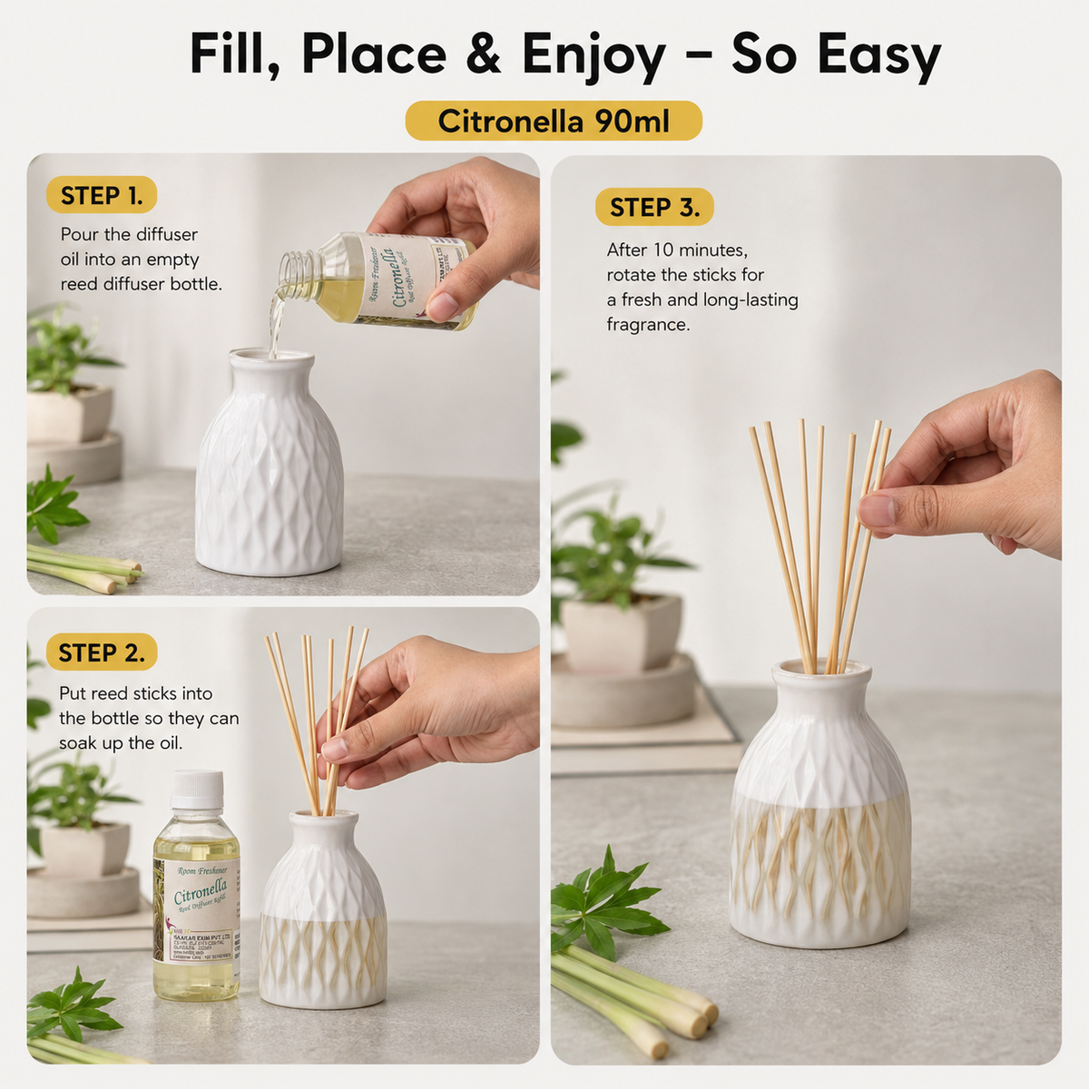 Citronella 90ML Reed Diffuser oil Refill -  Long-Lasting Room Fragrance