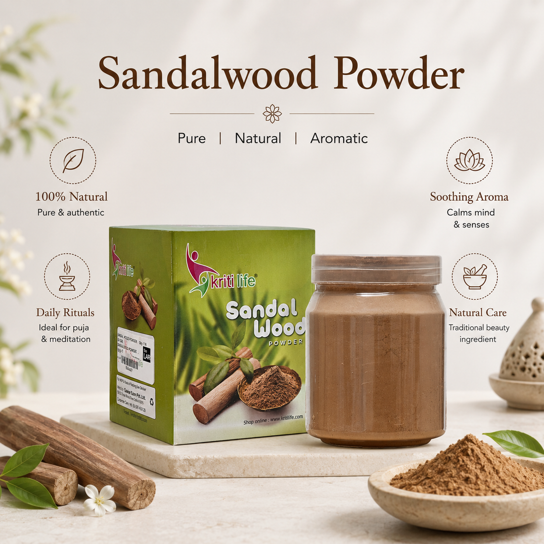 Organic Sandalwood/Chandan Powder 200gm for Puja  - 100% Pure &amp; Natural Fragrance