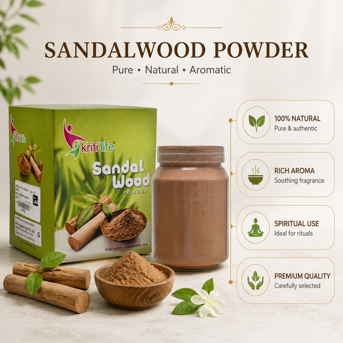 Organic Sandalwood/Chandan Powder 200gm for Puja  - 100% Pure &amp; Natural Fragrance