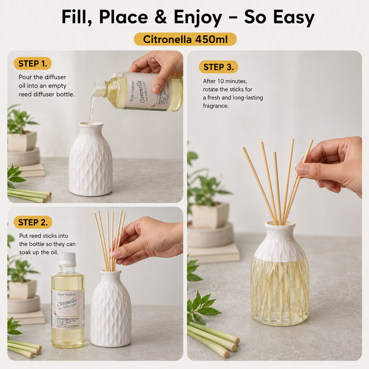 Citronella 450ML Reed Diffuser oil Refill -  Long-Lasting Room Fragrance