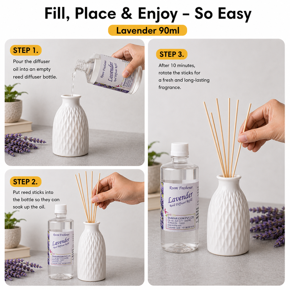 Lavender 90ML Reed Diffuser oil Refill -  Long-Lasting Room Fragrance