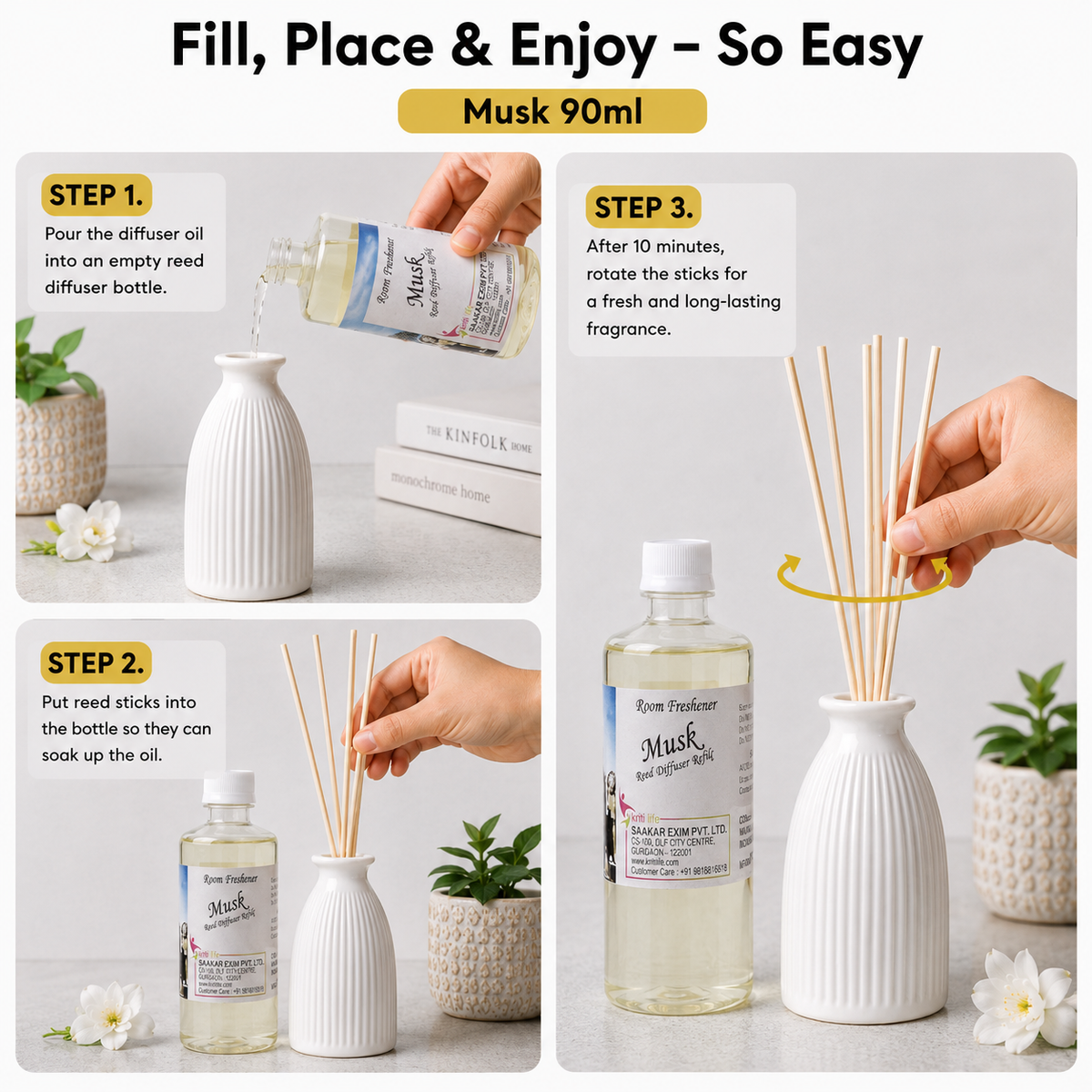 Musk 90ML Reed Diffuser oil - Refill Long-Lasting Room Fragrance