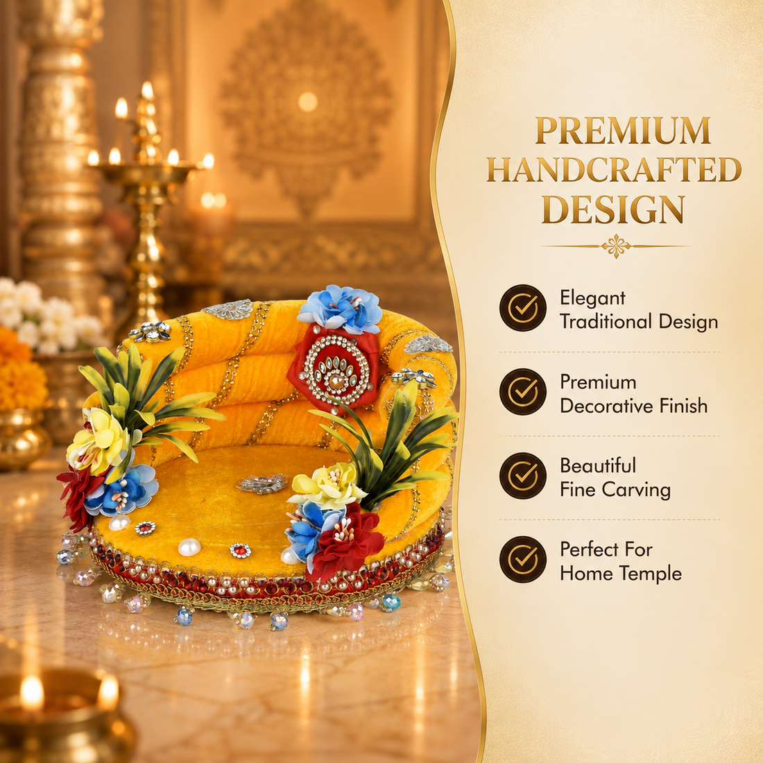 Laddu Gopal Singhasan 6 Inch | Handmade Velvet Sofa Seat for 3–4 Inch Idol
