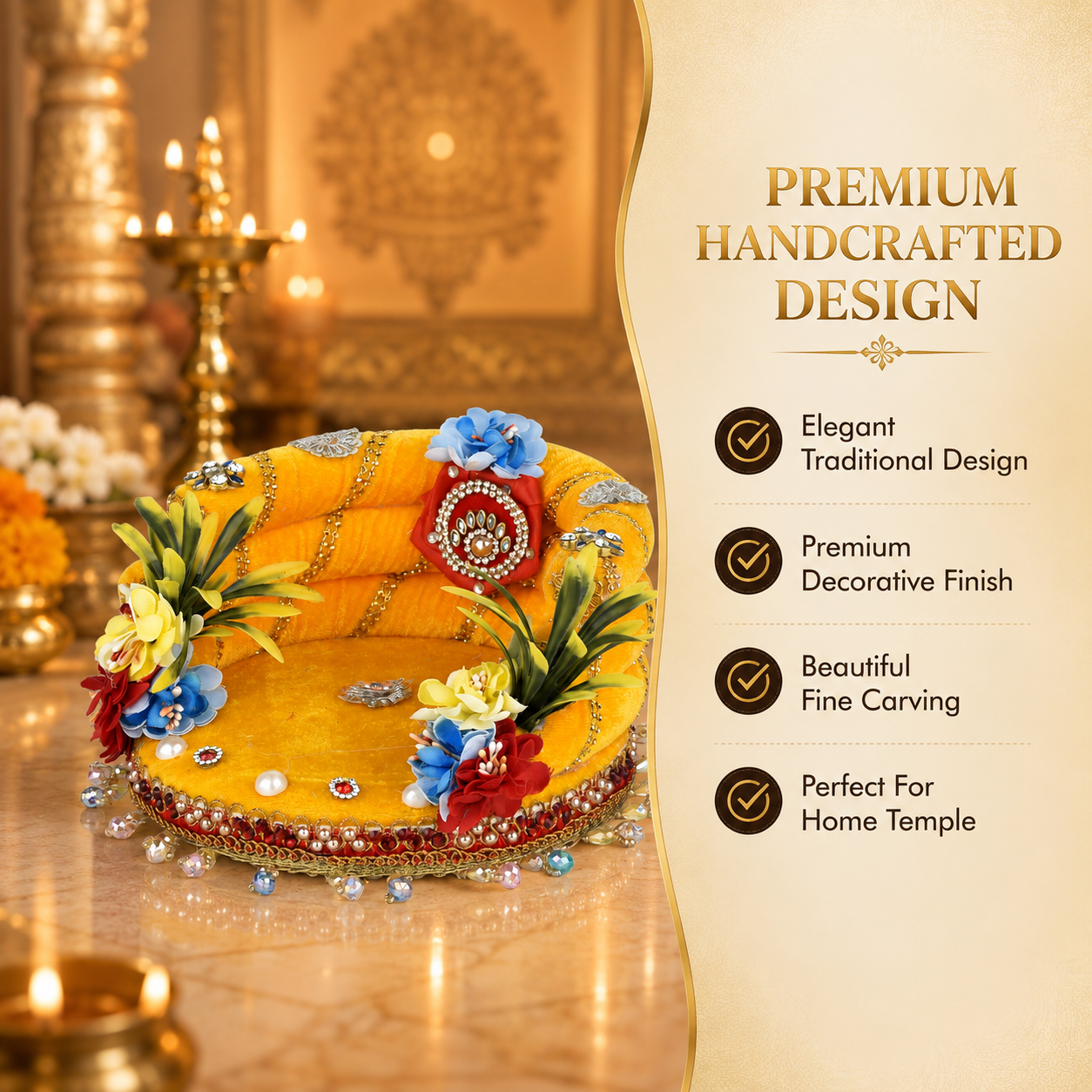 Laddu Gopal Singhasan 6 Inch | Handmade Velvet Sofa Seat for 3–4 Inch Idol