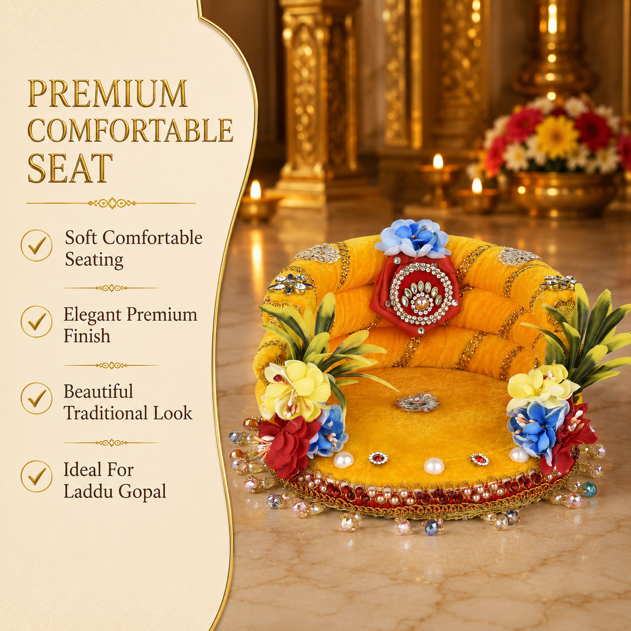 Laddu Gopal Singhasan 6 Inch | Handmade Velvet Sofa Seat for 3–4 Inch Idol