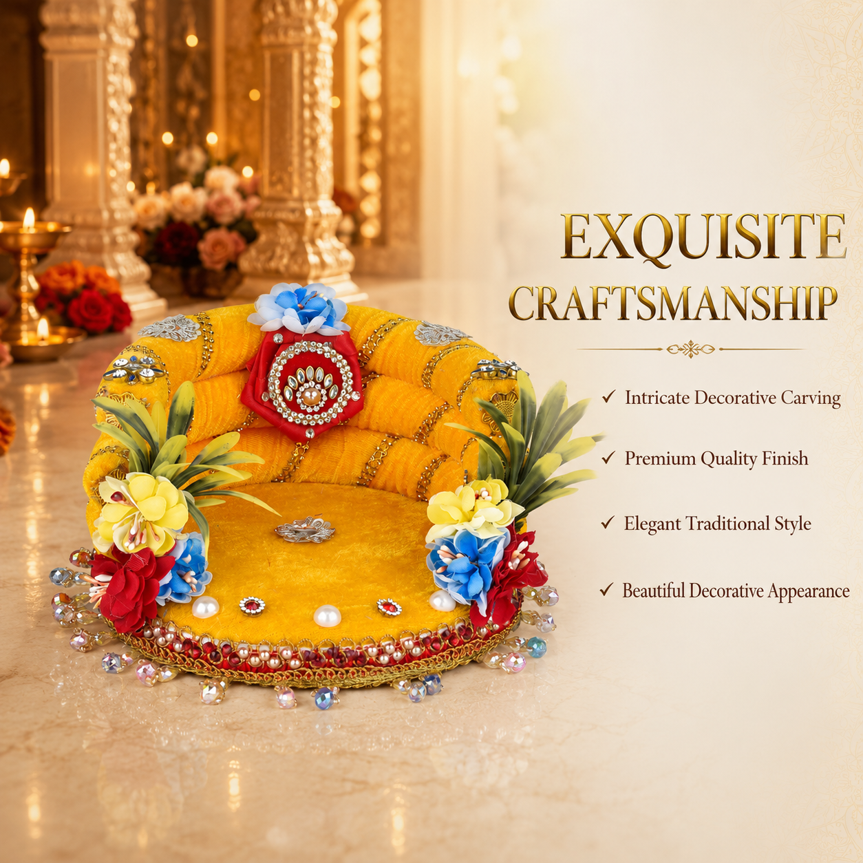 Laddu Gopal Singhasan 6 Inch | Handmade Velvet Sofa Seat for 3–4 Inch Idol