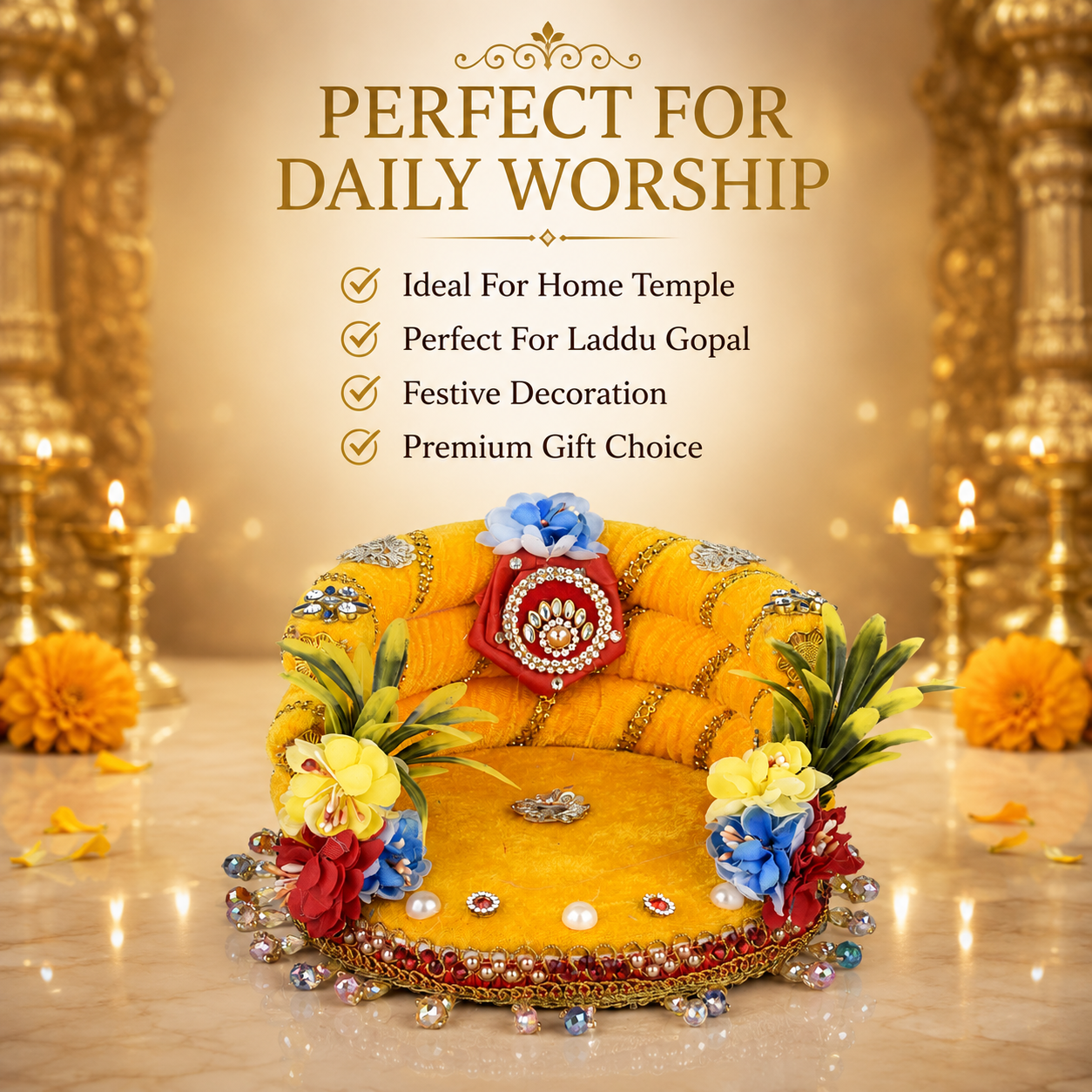 Laddu Gopal Singhasan 6 Inch | Handmade Velvet Sofa Seat for 3–4 Inch Idol