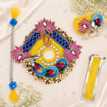 Premium Laddu Gopal Dress with Mukut Set for 3-4 Inch Bal Gopal (Yellow & Blue)