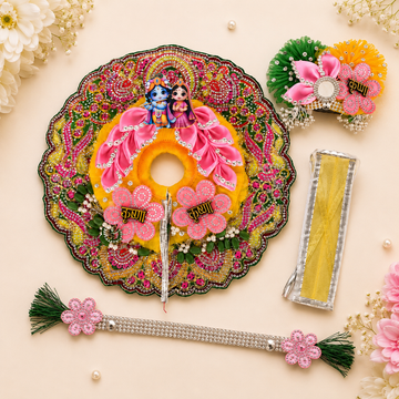 Premium Laddu Gopal Dress with Mukut Set for 4-5 Inch Bal Gopal (Yellow, Pink & Green)