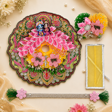 Premium Laddu Gopal Dress with Mukut Set for 5-6 Inch Bal Gopal (Yellow, Pink & Green)