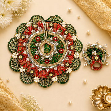 Laddu Gopal Dress with Mukut Set for 4-5 Inch Bal Gopal (Green & Red)
