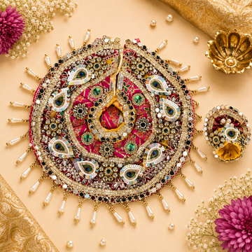 Laddu Gopal Dress with Mukut Set for 4-5 Inch Bal Gopal (Pink & Gold)