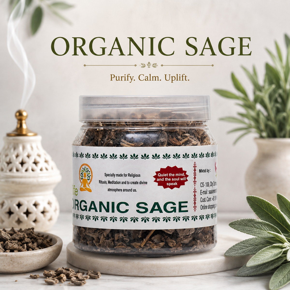 Organic Sage for Puja - 100% Natural &amp; Pure Herb for Cleansing
