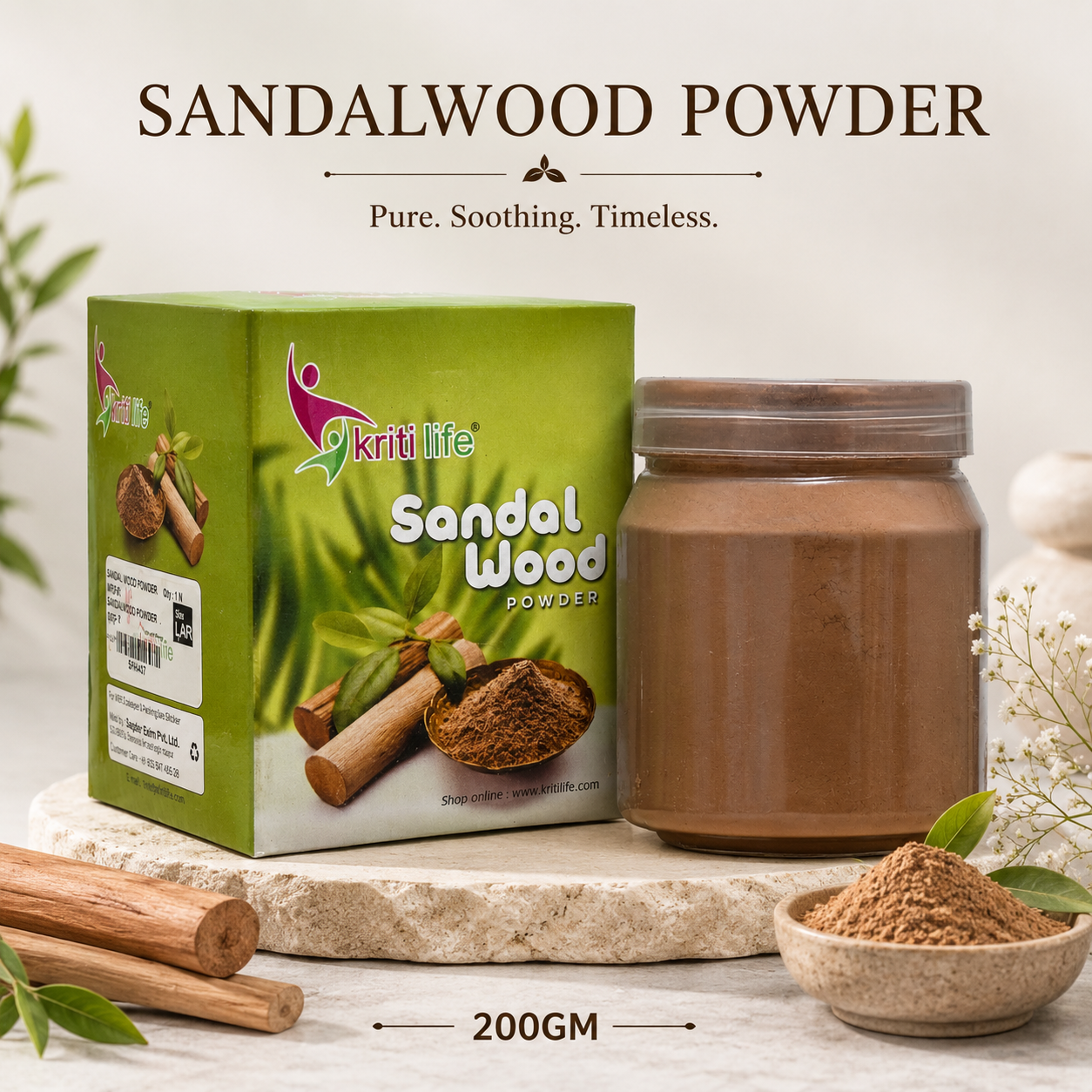 Organic Sandalwood/Chandan Powder 200gm for Puja  - 100% Pure &amp; Natural Fragrance