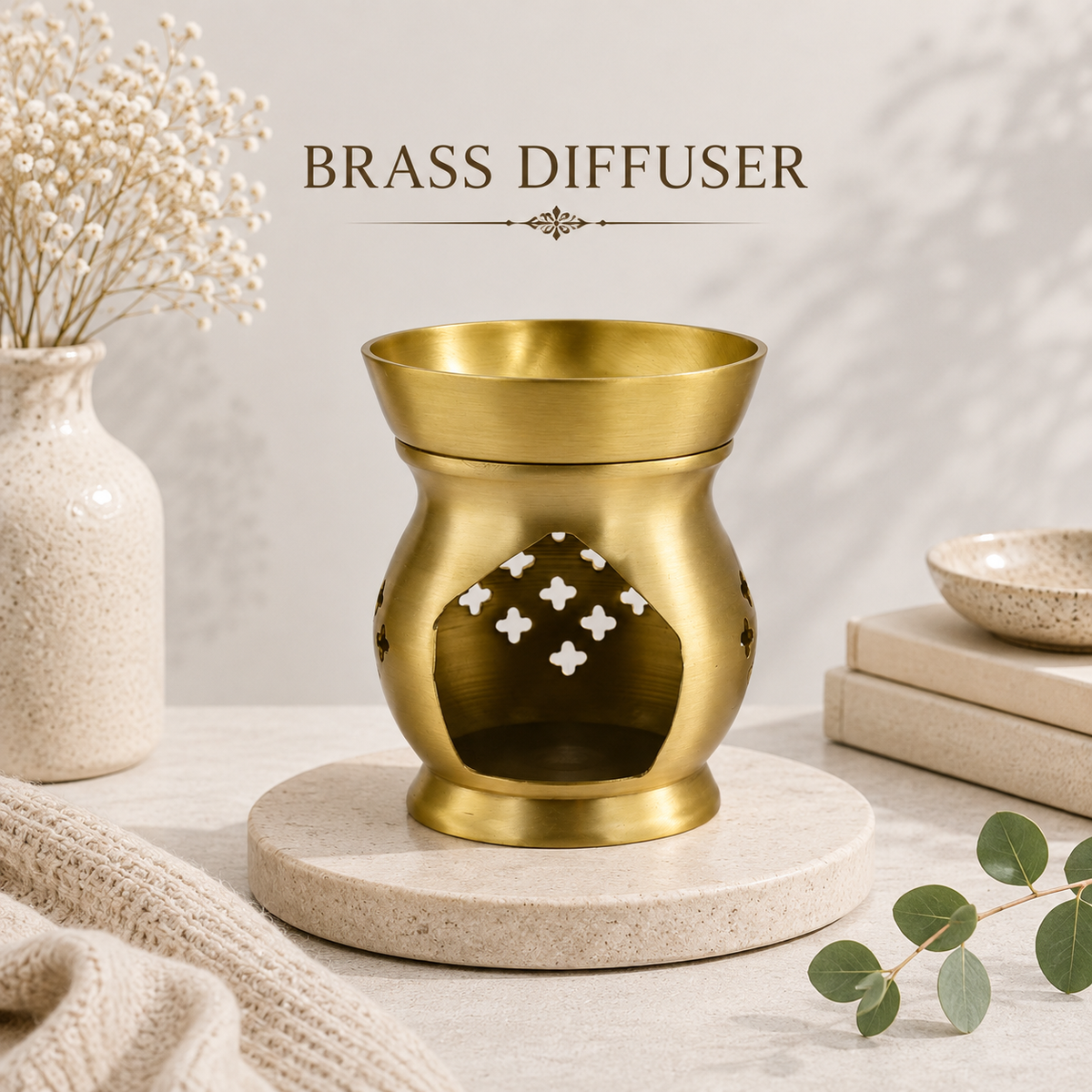 Brass Aroma Oil Burner for Essential Oils & Camphor | Tealight Diffuser for Meditation-4  inches