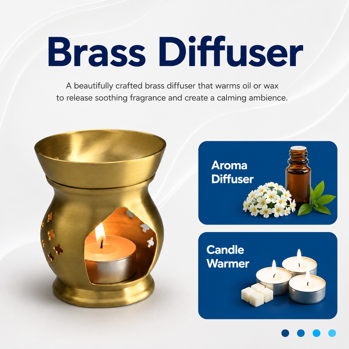 Brass Aroma Oil Burner for Essential Oils & Camphor | Tealight Diffuser for Meditation-4  inches