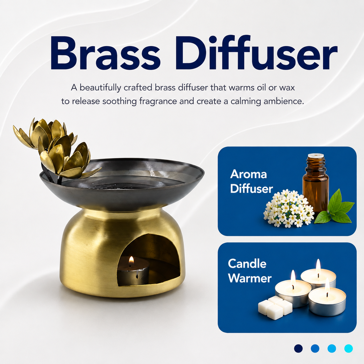 Brass Aroma Oil Diffuser Burner with Lotus Design