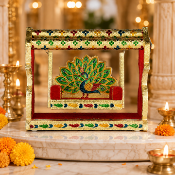Premium Wooden Laddu Gopal Jhula 9.5 Inch | Handcrafted Peacock Design