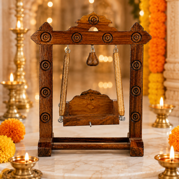 Wooden Laddu Gopal Jhula 9 Inch | Handcrafted Swing for 2–3 Inch Idol